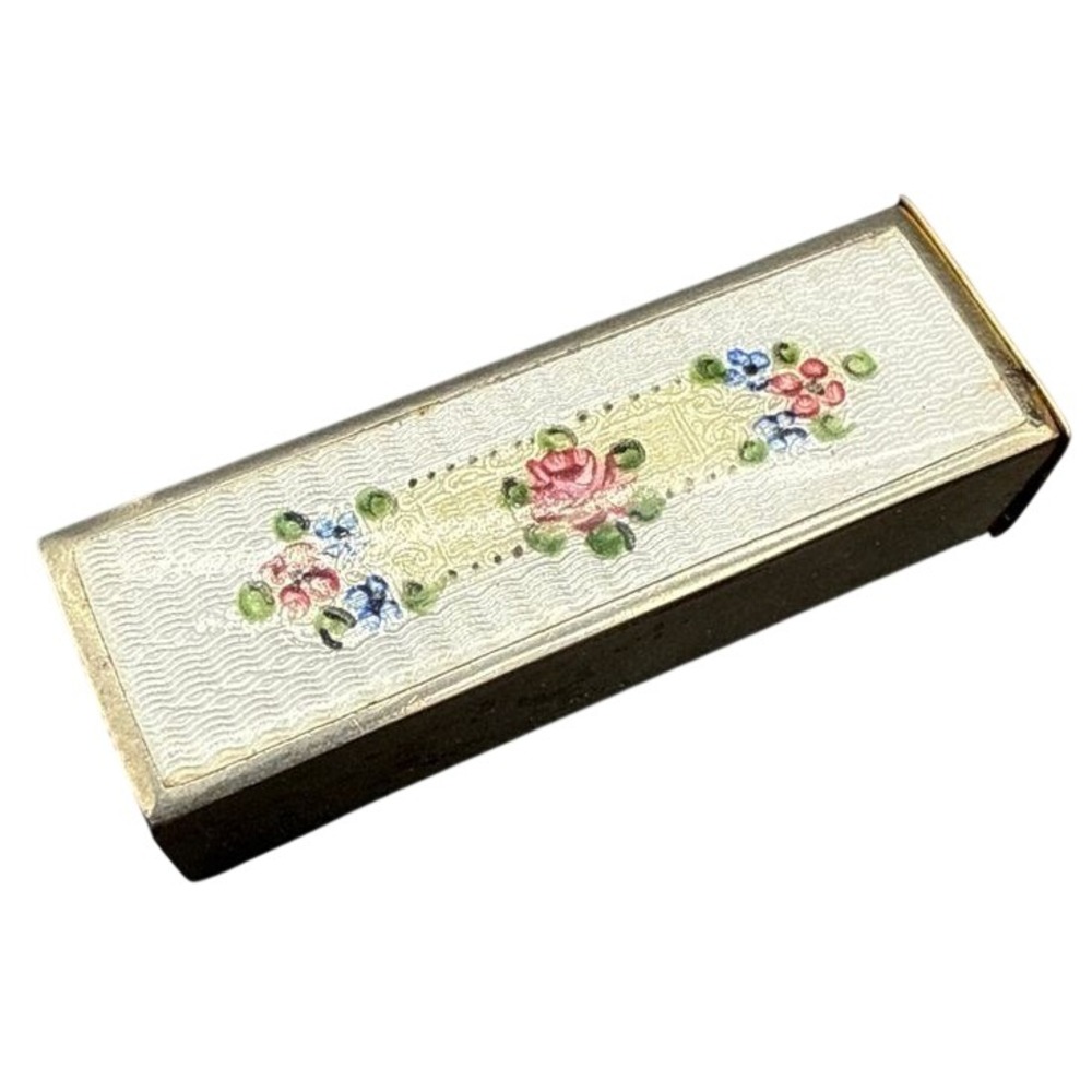 Vintage La Mode Lipstick Holder Case Guilloche Enamel Floral Gold Tone Metal